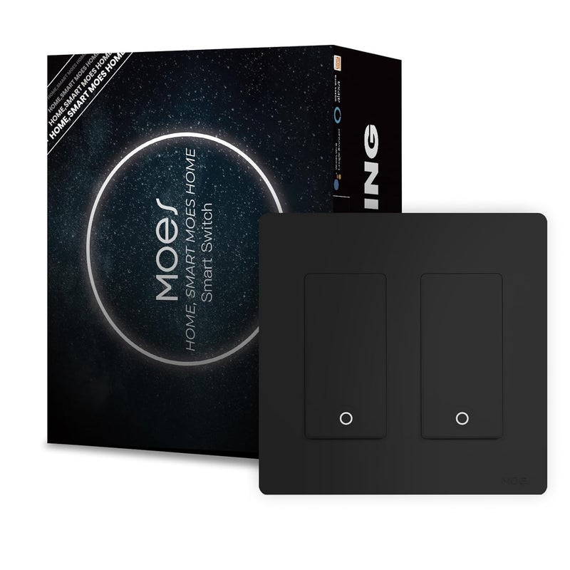 MOES 2nd Generation WiFi Smart Light Switch, Wall Switch 2.4GHz, Neutral Wire Required, Smart Life APP Remote Control, Compatible with Alexa, No Hub Required, Black 2 Gang - Image 1